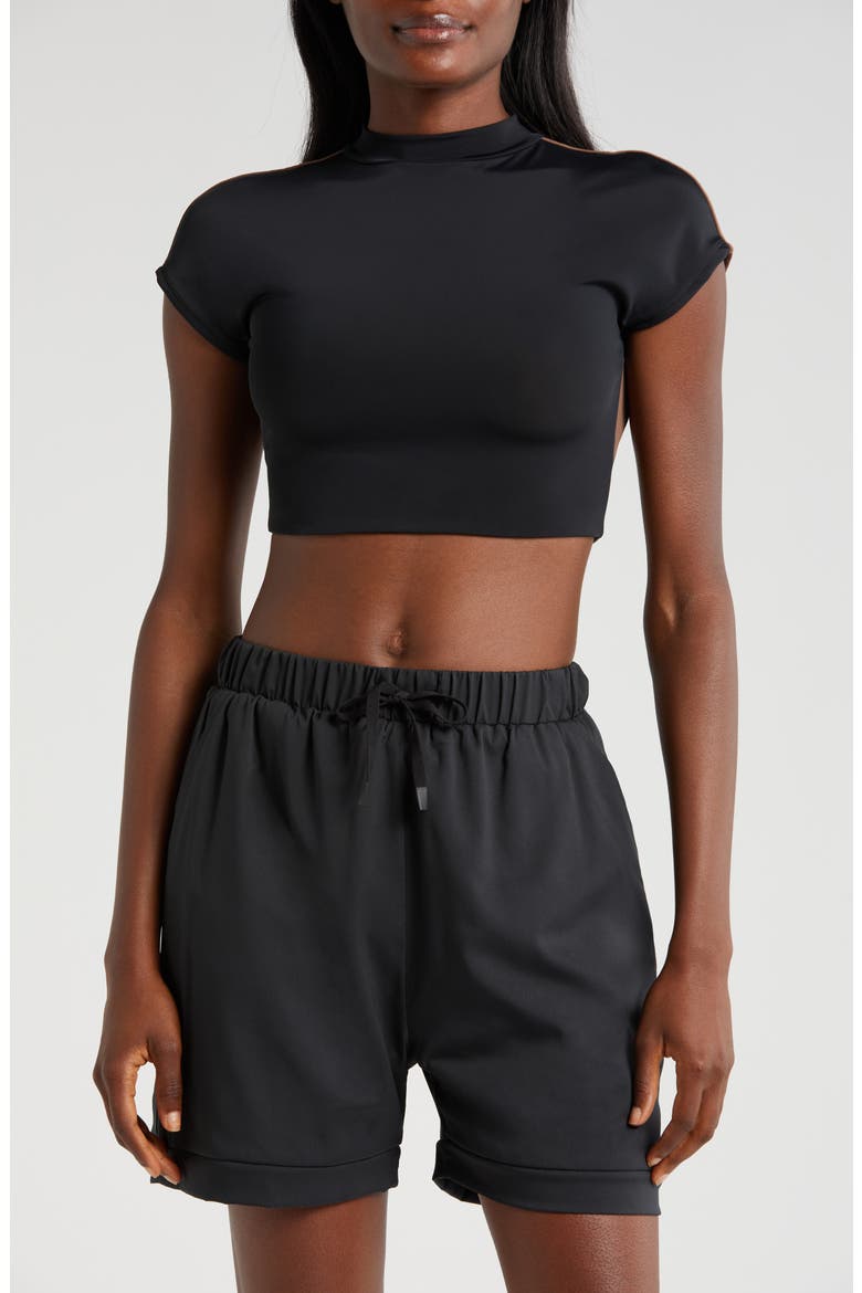 GNO Crop Open Back T-Shirt, Main, color, BLACK