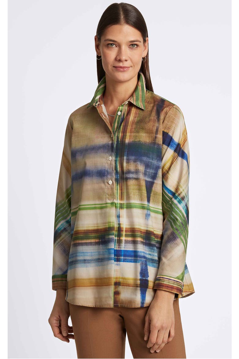 Delia Painterly Stripe Cotton Button-Up Shirt, Alternate, color, BLUE MULTI