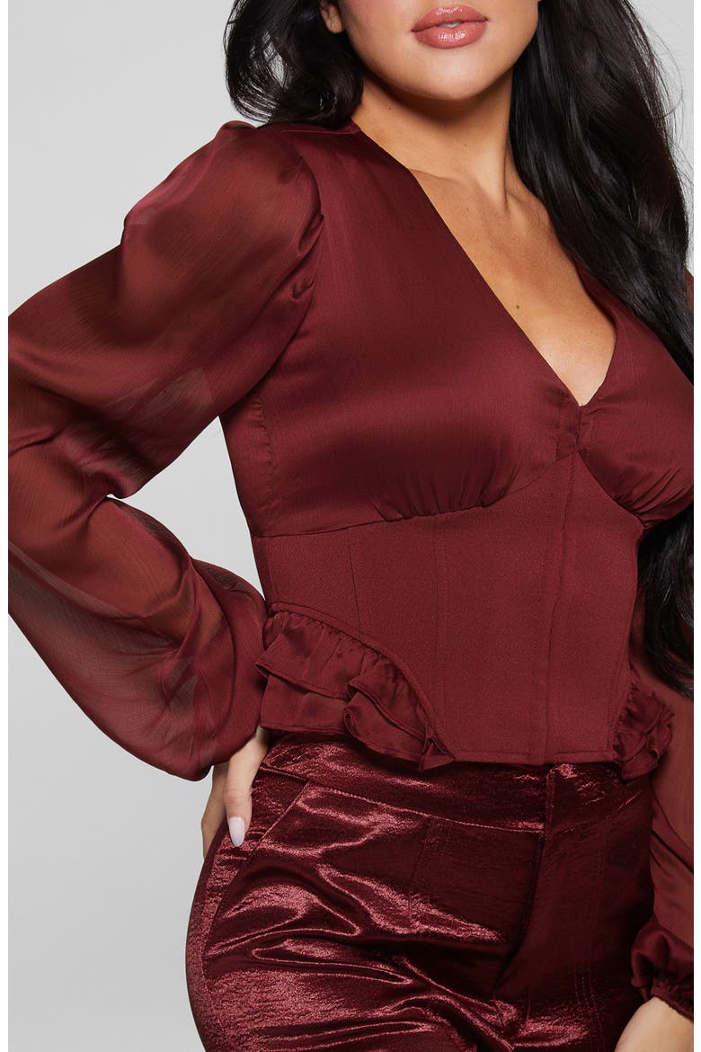 Hamiri Long Sleeve Corset Blouse, Alternate, color, MYSTIC WINE