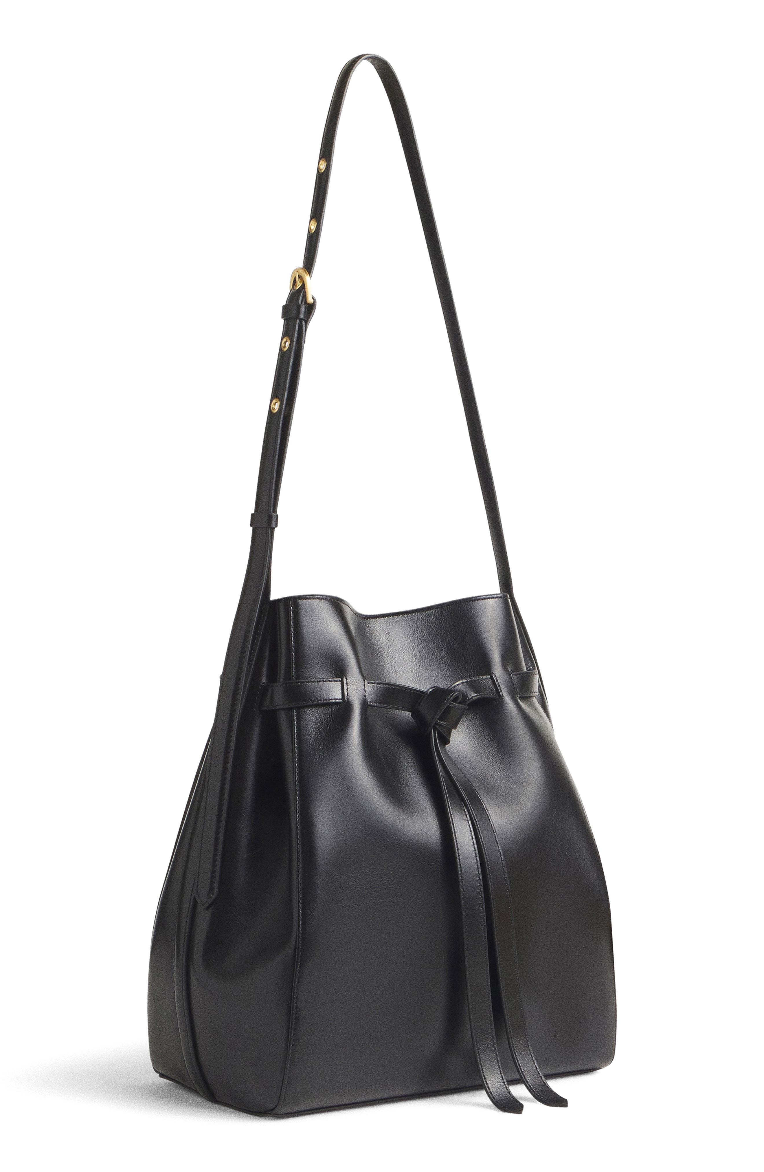 Beatrice Leather Bucket Tote, Alternate, color, BLACK LEATHER