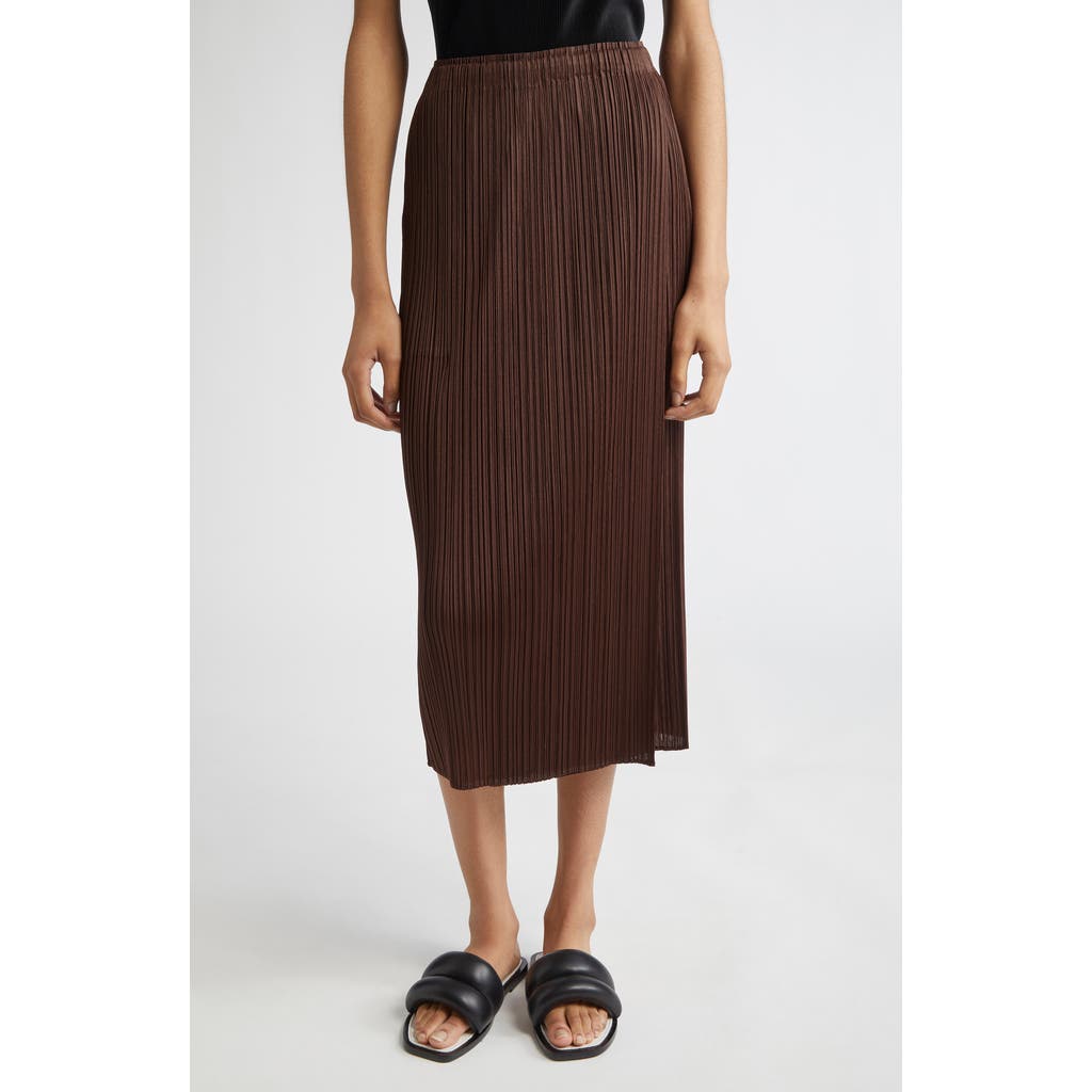 Issey Miyake Pleats Please Monthly Colors March Pleated Midi Skirt In Dark Brown