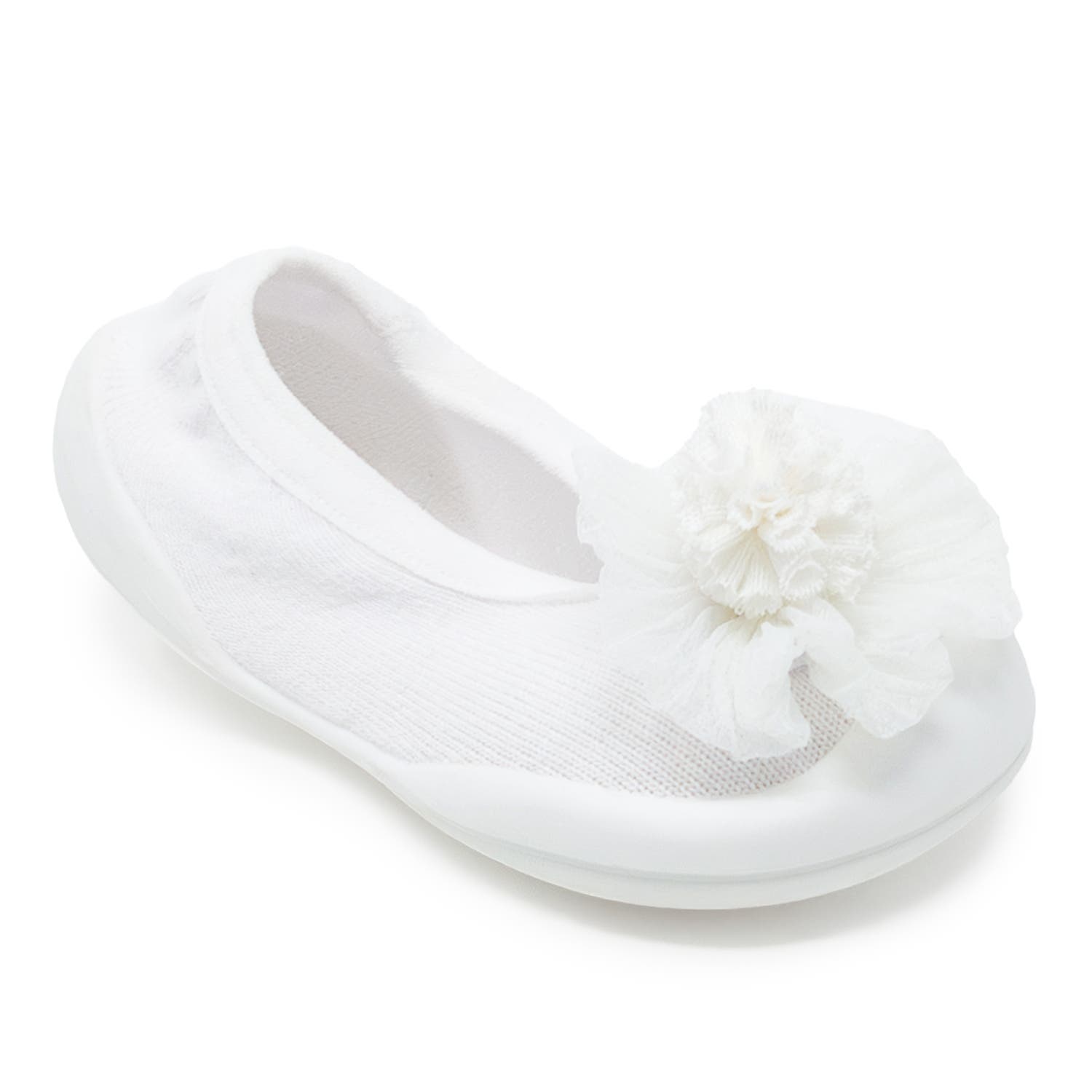 Komuello Toddler Sock Shoes Flat - Pompom Flower White, Alternate, color, White