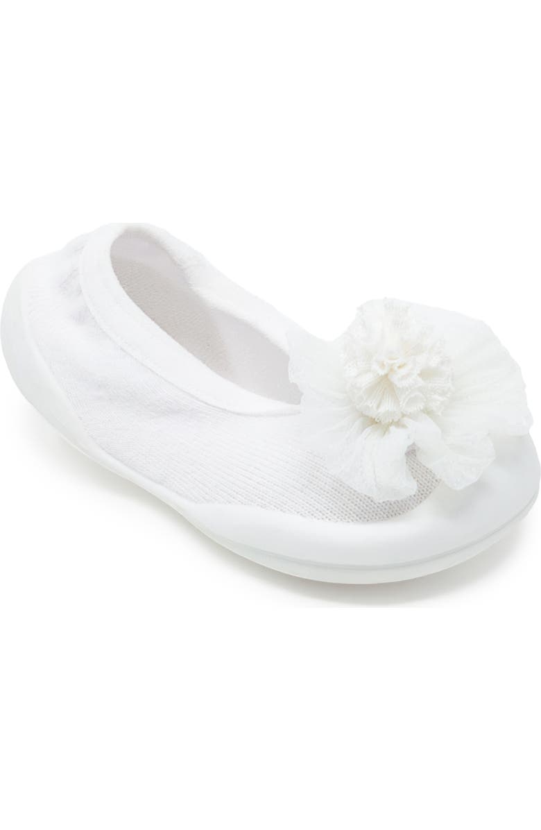Komuello Toddler Sock Shoes Flat - Pompom Flower White, Alternate, color, White