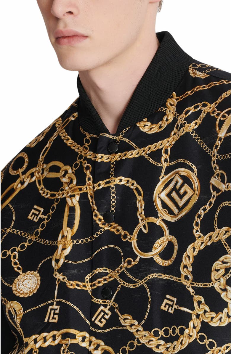 Balmain Reversible Printed Bomber Jacket With Chaînes Pattern, Alternate, color, Black
