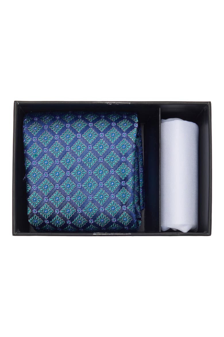 West Grove Silk Blend Tie & Pocket Square Set, Main, color, AQUA