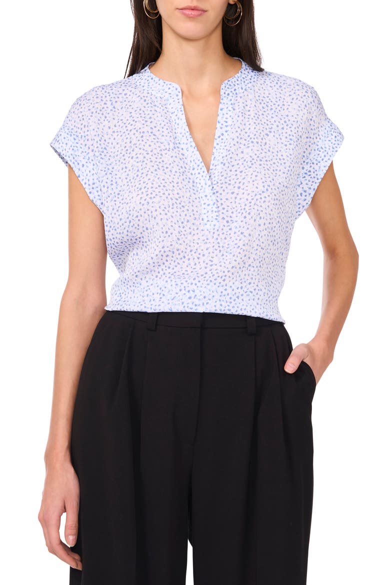 Dot Print Split Neck Top, Main, color, LAKE BREEZE