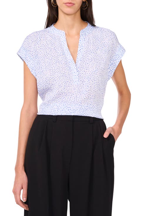 Dot Print Split Neck Top