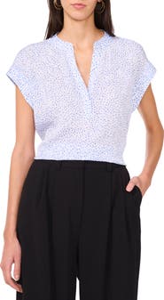 Vince Camuto Dot Print Split Neck Top
