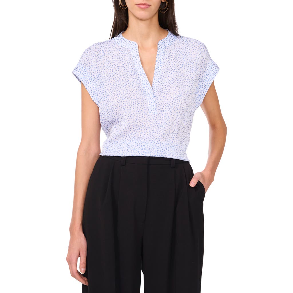 Vince Camuto Dot Print Split Neck Top In Lake Breeze