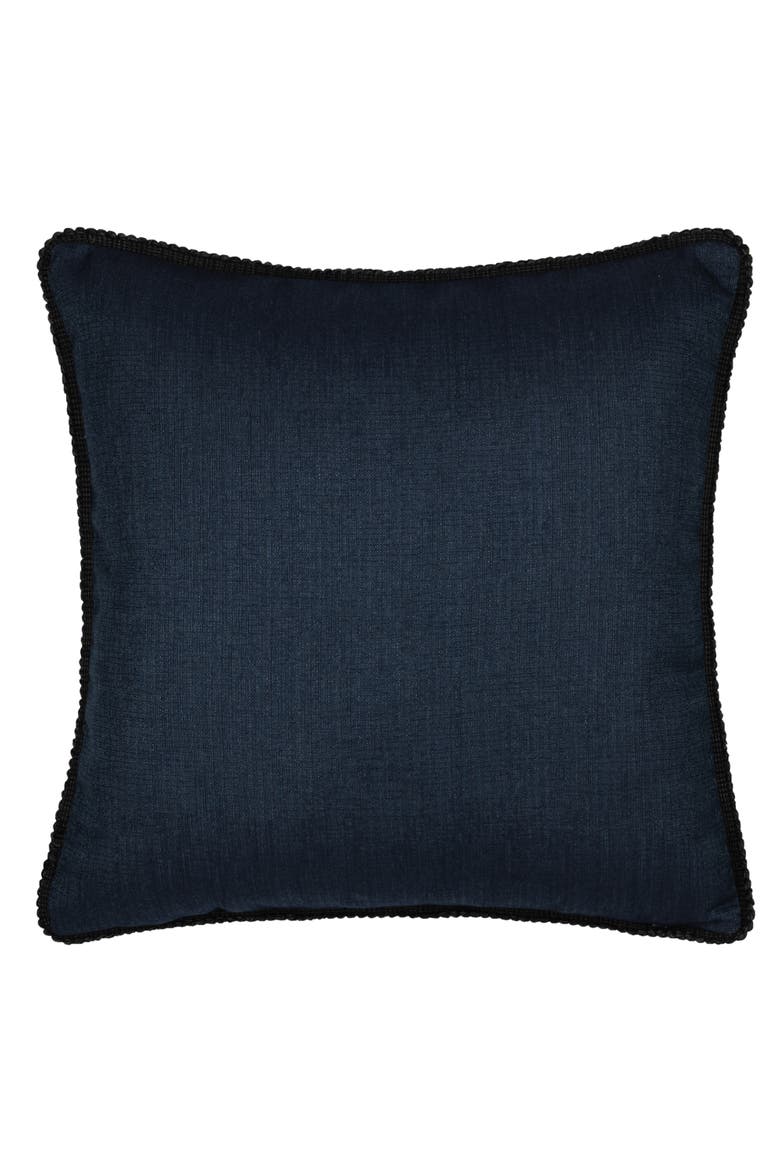 Black Beauty Handmade Velvet Embroidered Applique Indoor & Outdoor Accent Pillow, Alternate, color, Denim