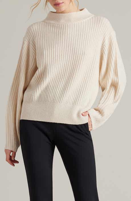 Mock Neck Cashmere & Wool Rib Sweater