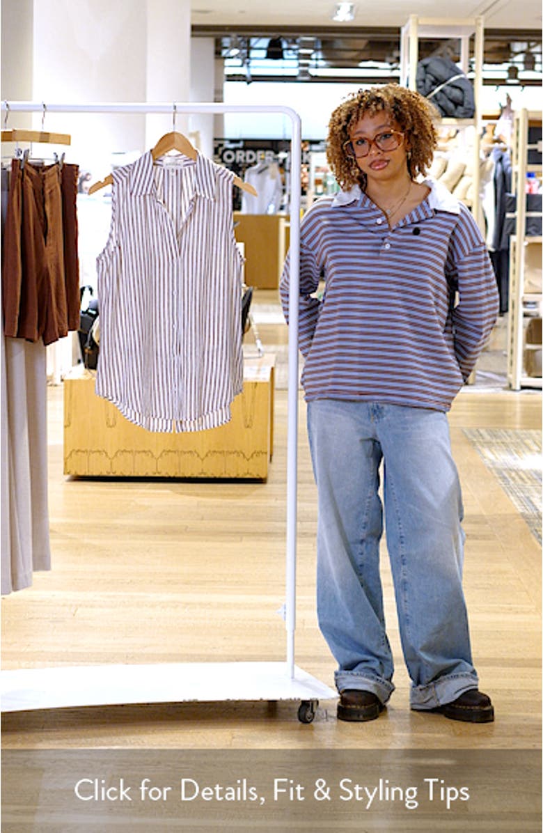 Split Back Stripe Sleeveless Button-Up Shirt, sales video thumbnail