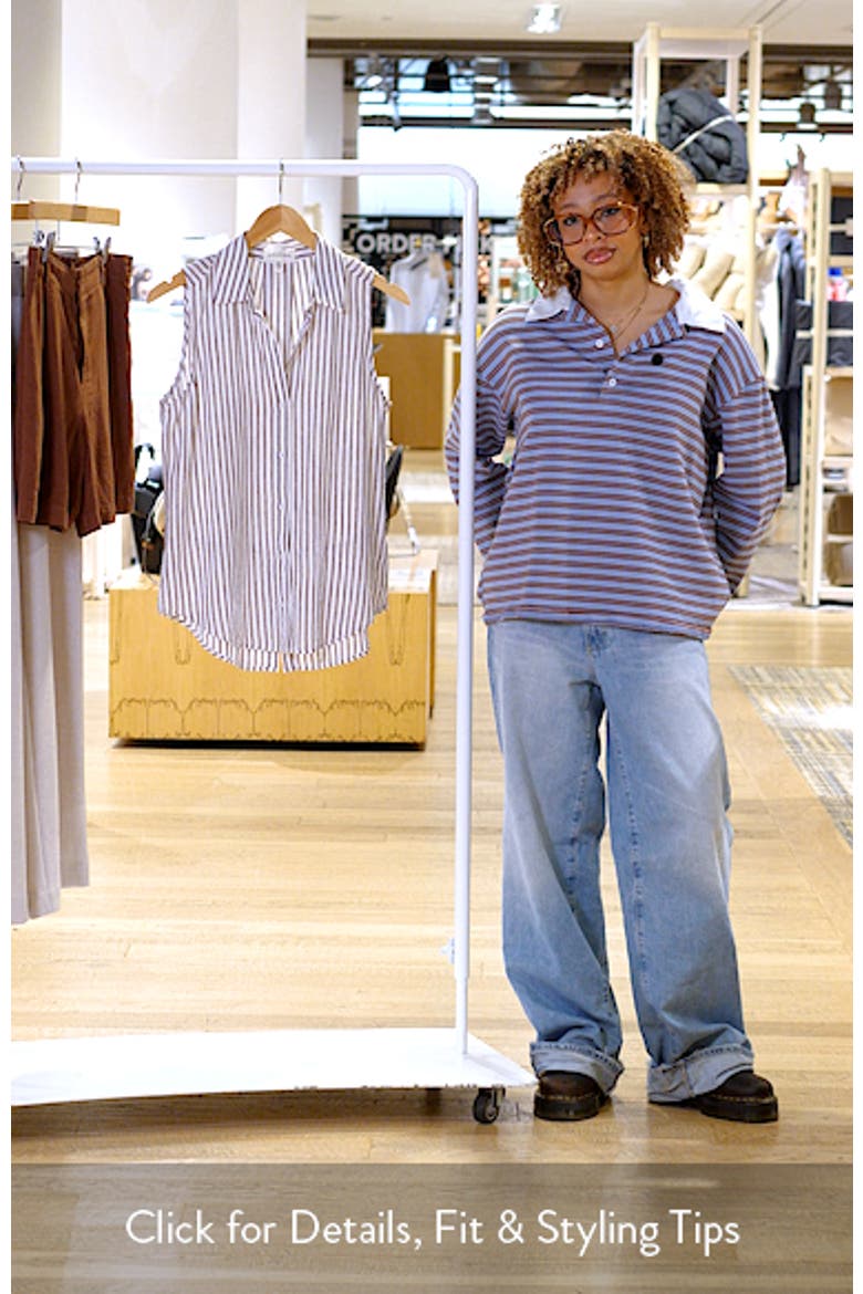 Split Back Stripe Sleeveless Button-Up Shirt video