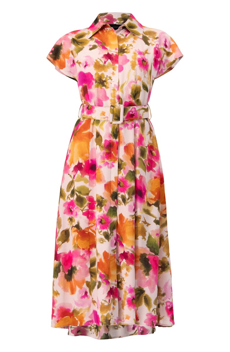 IVONNE Midi Belted Floral Print Shirt Style Dress, Alternate, color, Multicolor-Pink