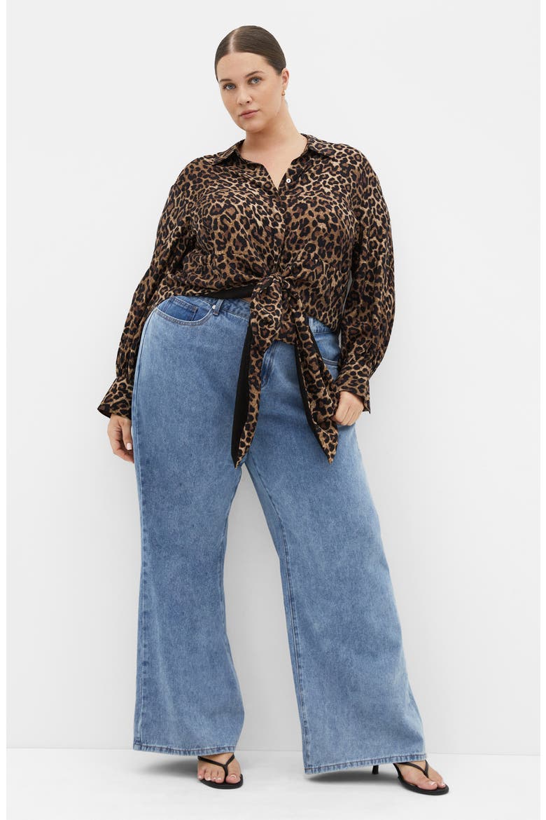 Ellie Long Sleeve Tie Front Shirt, Alternate, color, LEOPARD