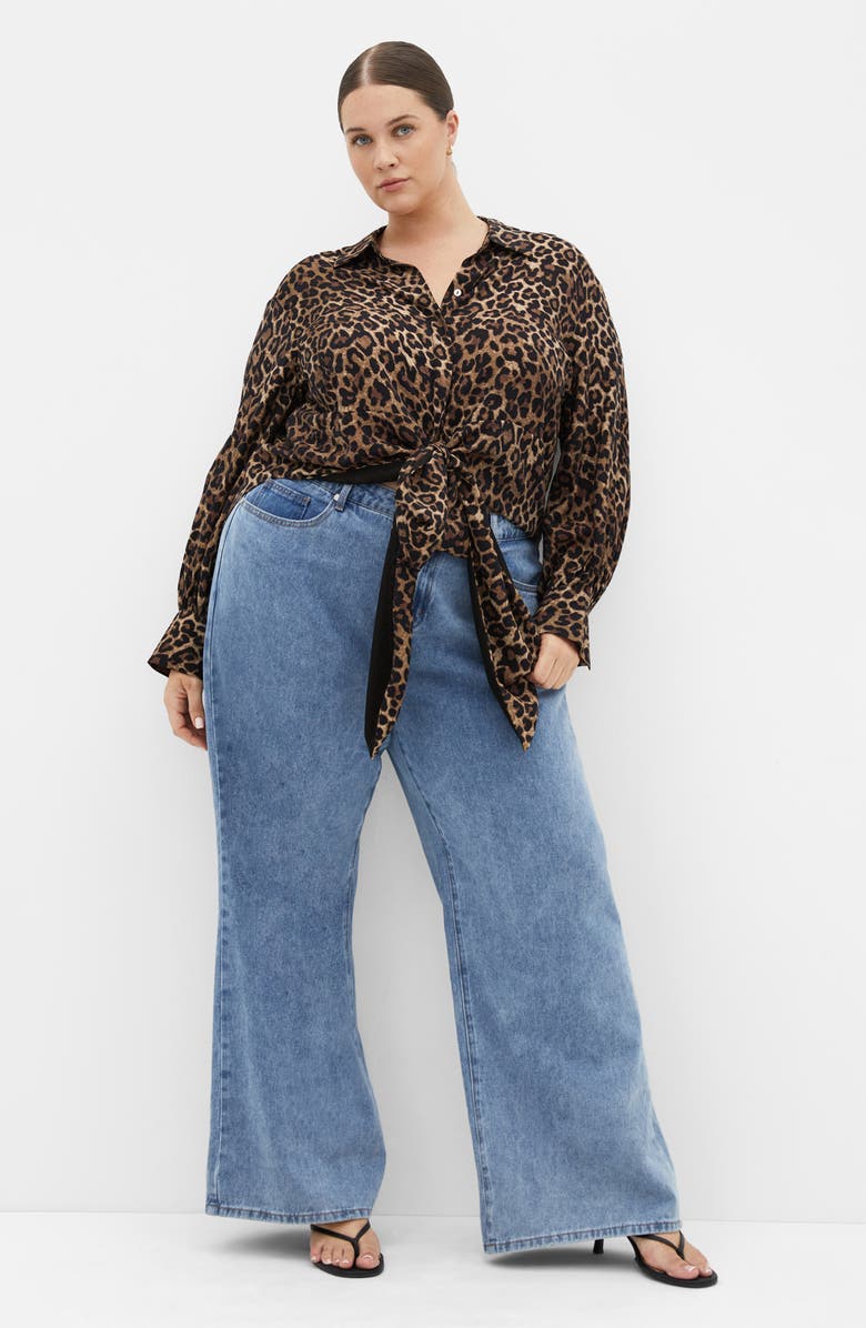 City Chic Ellie Long Sleeve Tie Front Shirt, Alternate, color, Leopard