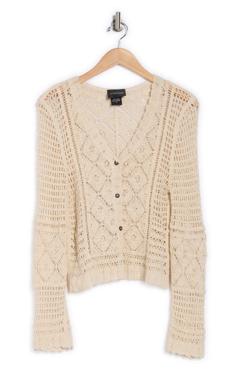 Forgotten Grace Crochet Stitch Button Front Cardigan, Alternate, color, Natural