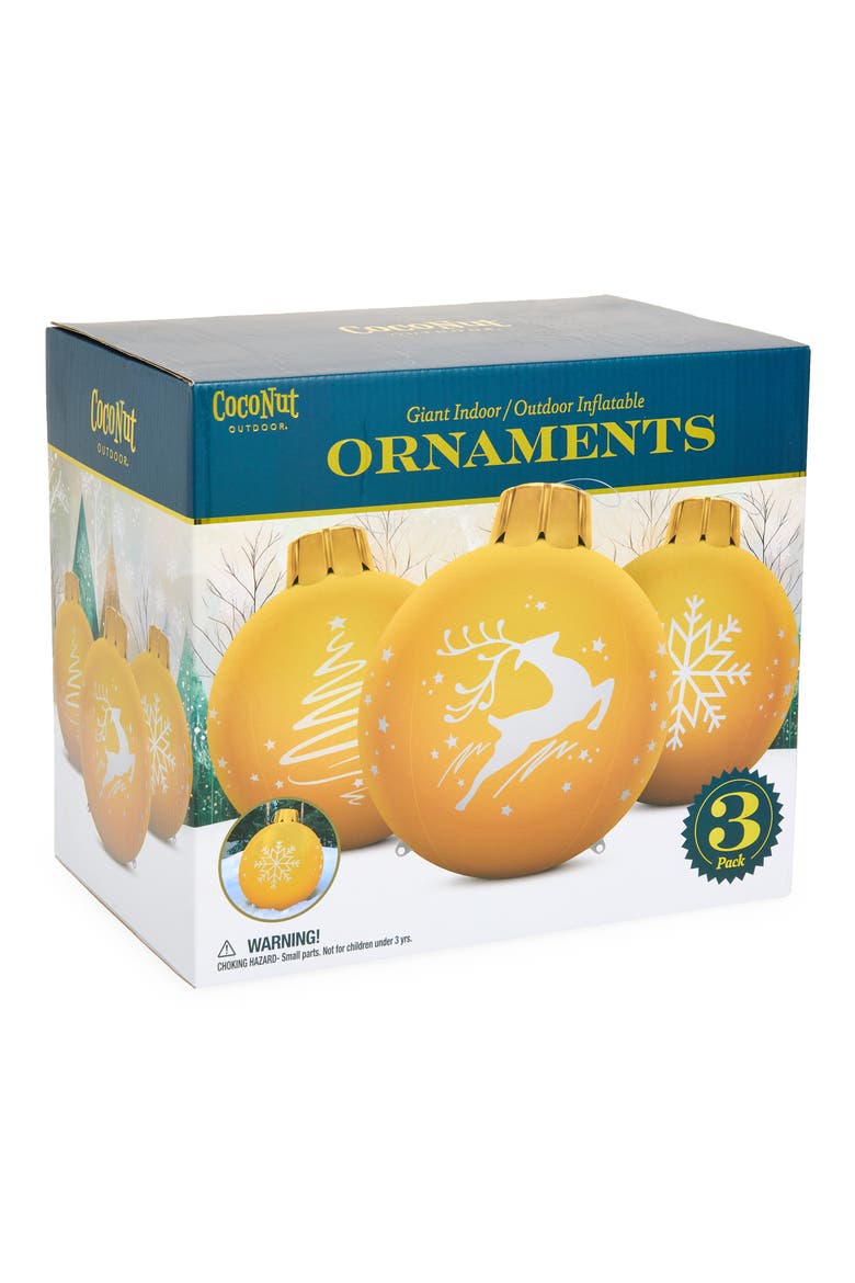 Assorted 3-Pack Inflatable Indoor/Outdoor Holiday Ornaments, Main, color, METALLIC GOLD