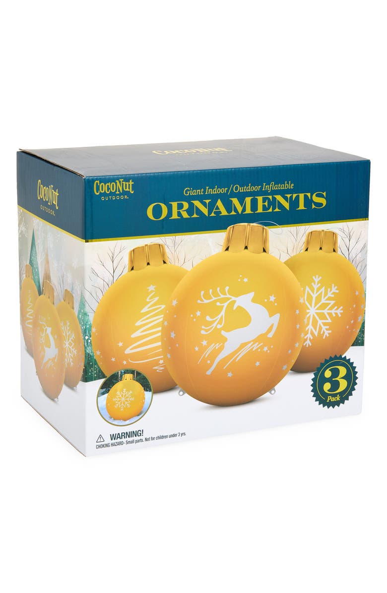 Coconut Outdoor Assorted 3-Pack Inflatable Indoor/Outdoor Holiday Ornaments, Main, color, Metallic Gold