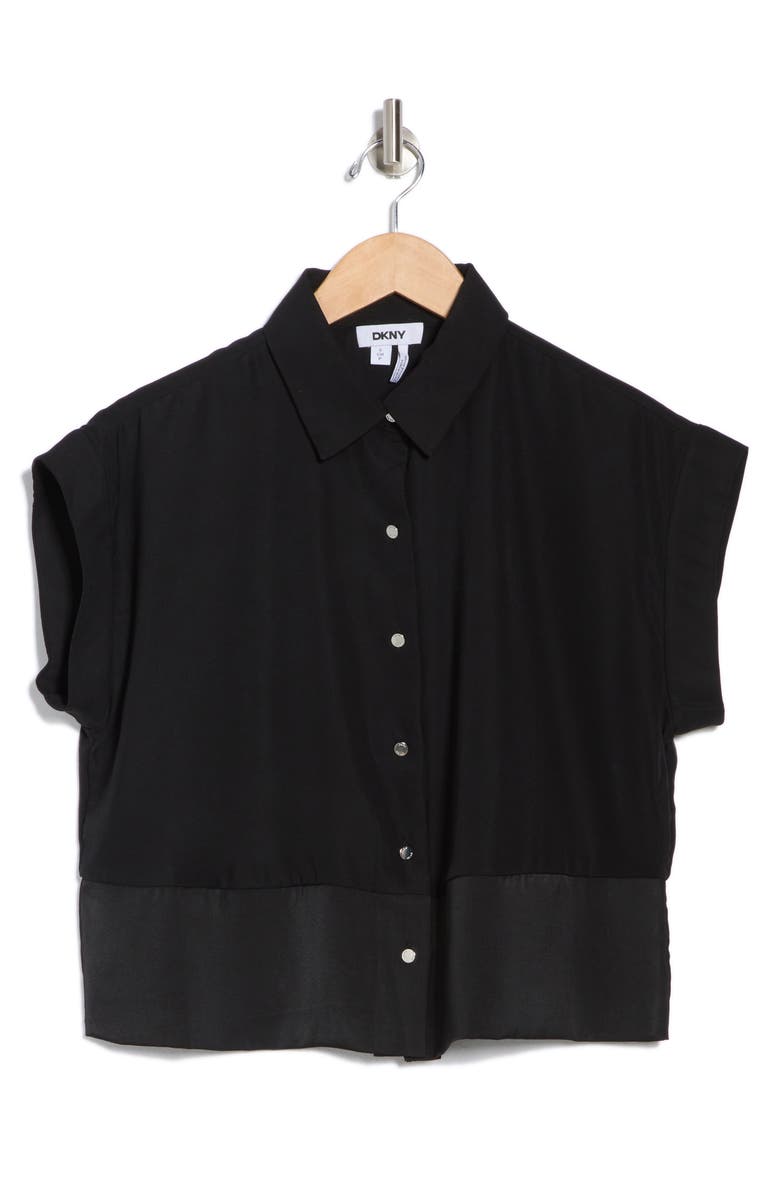 DKNY Short Sleeve Satin Button-Up Shirt, Alternate, color, 