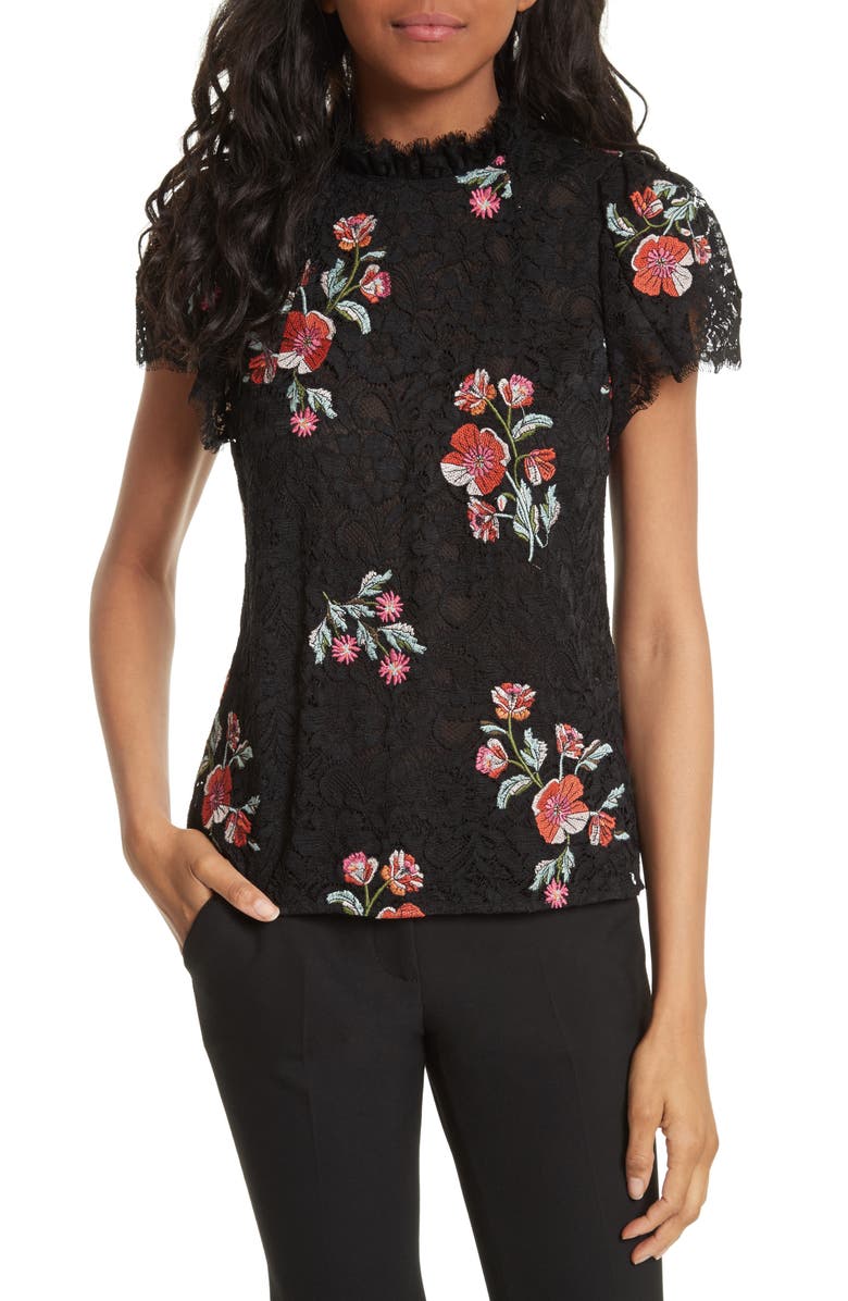 Rebecca Taylor Embroidered Lace Top, Main, color,