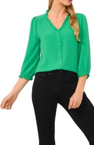 CeCe Ruffle V-Neck Blouse