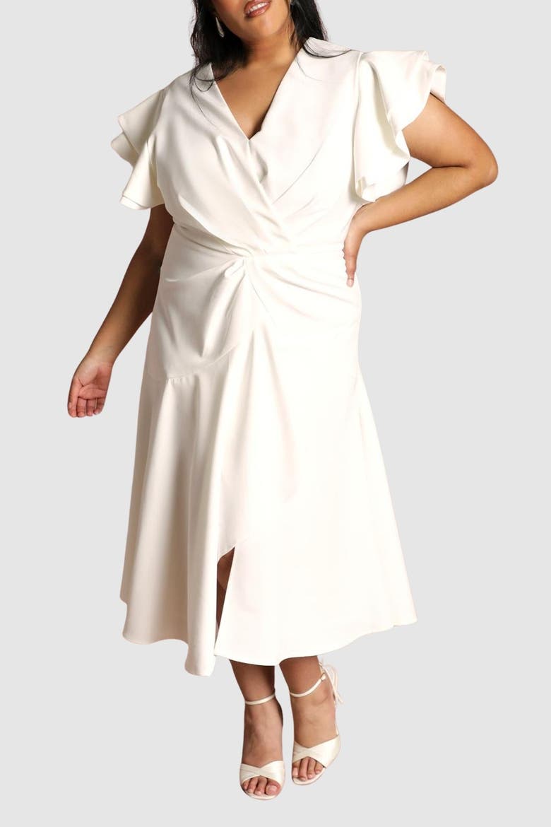 Plus Wrap Midi Dress, Alternate, color, Ivory