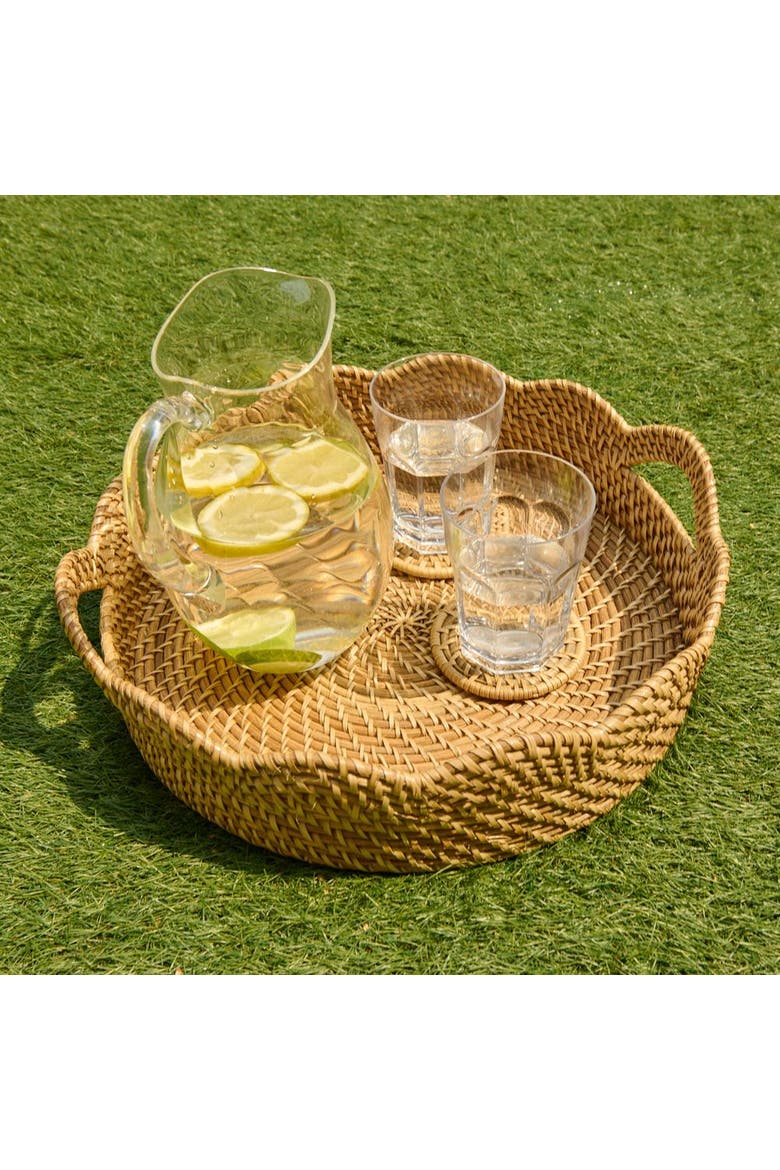 Lily Round Scalloped Rattan Serving Tray, Alternate, color, Natural