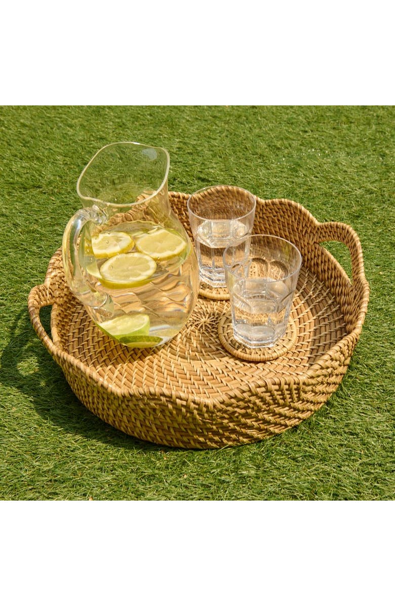 Kubo Lily Round Scalloped Rattan Serving Tray, Alternate, color, Natural