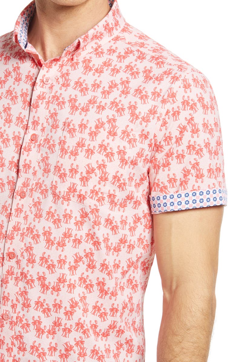 Johnston & Murphy XC4 Non-Iron Lobster Short Sleeve Button-Up Shirt, Alternate, color,
