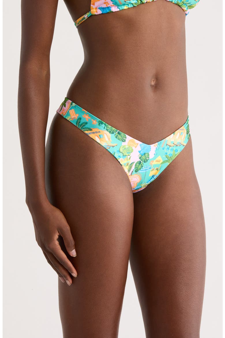 Y-Cut Cheeky Bikini Bottoms, Alternate, color, SUNLIT SPRITZ