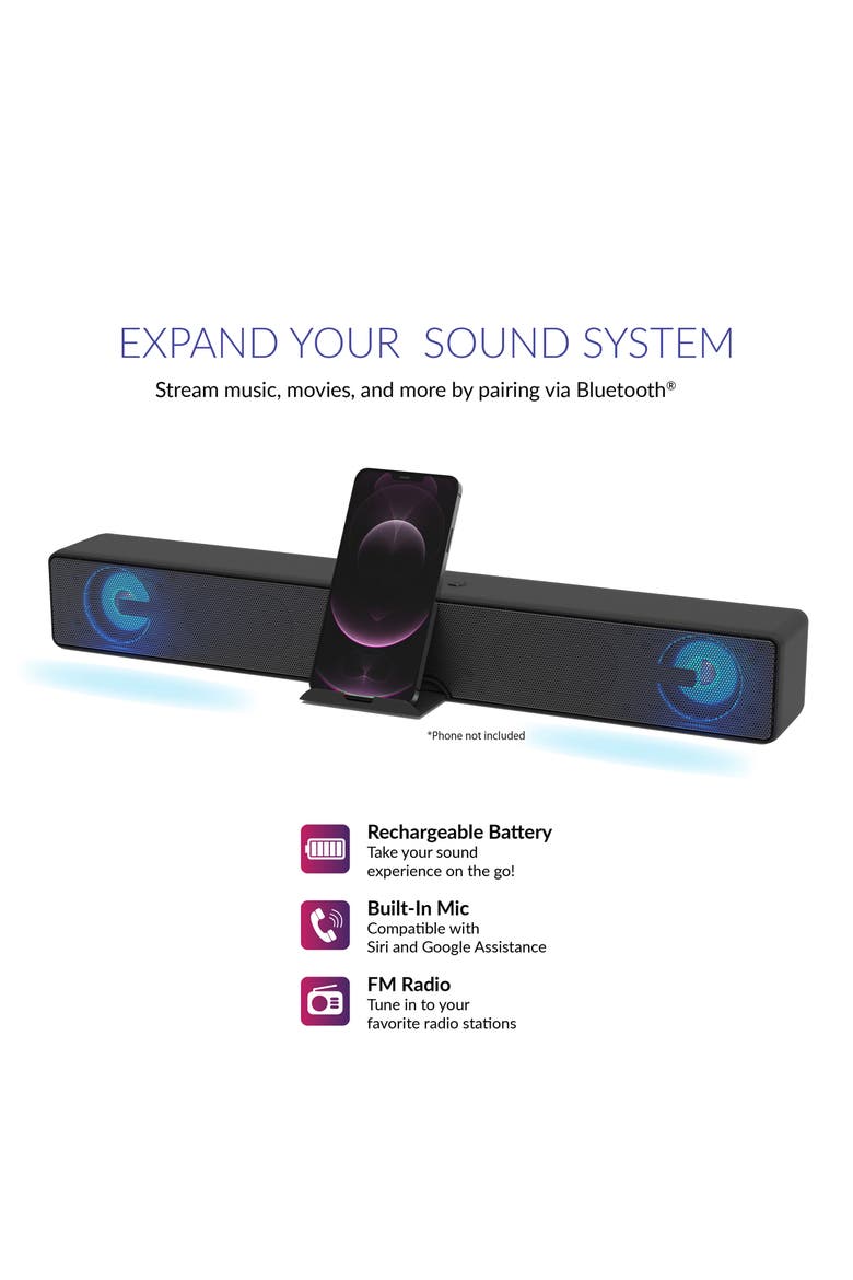 Portable 2.0 Channel Bluetooth Soundbar, Alternate, color, Black