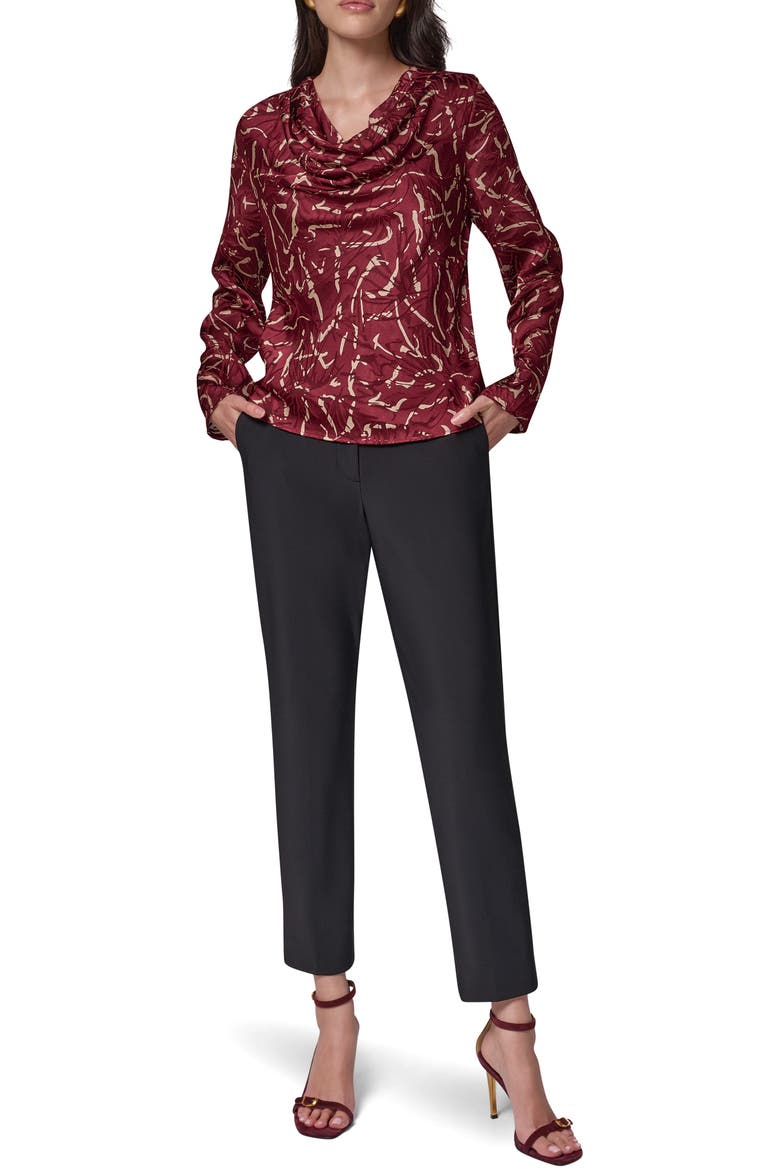 Printed Cowl Neck Burnout Top, Alternate, color, BLACK CHER