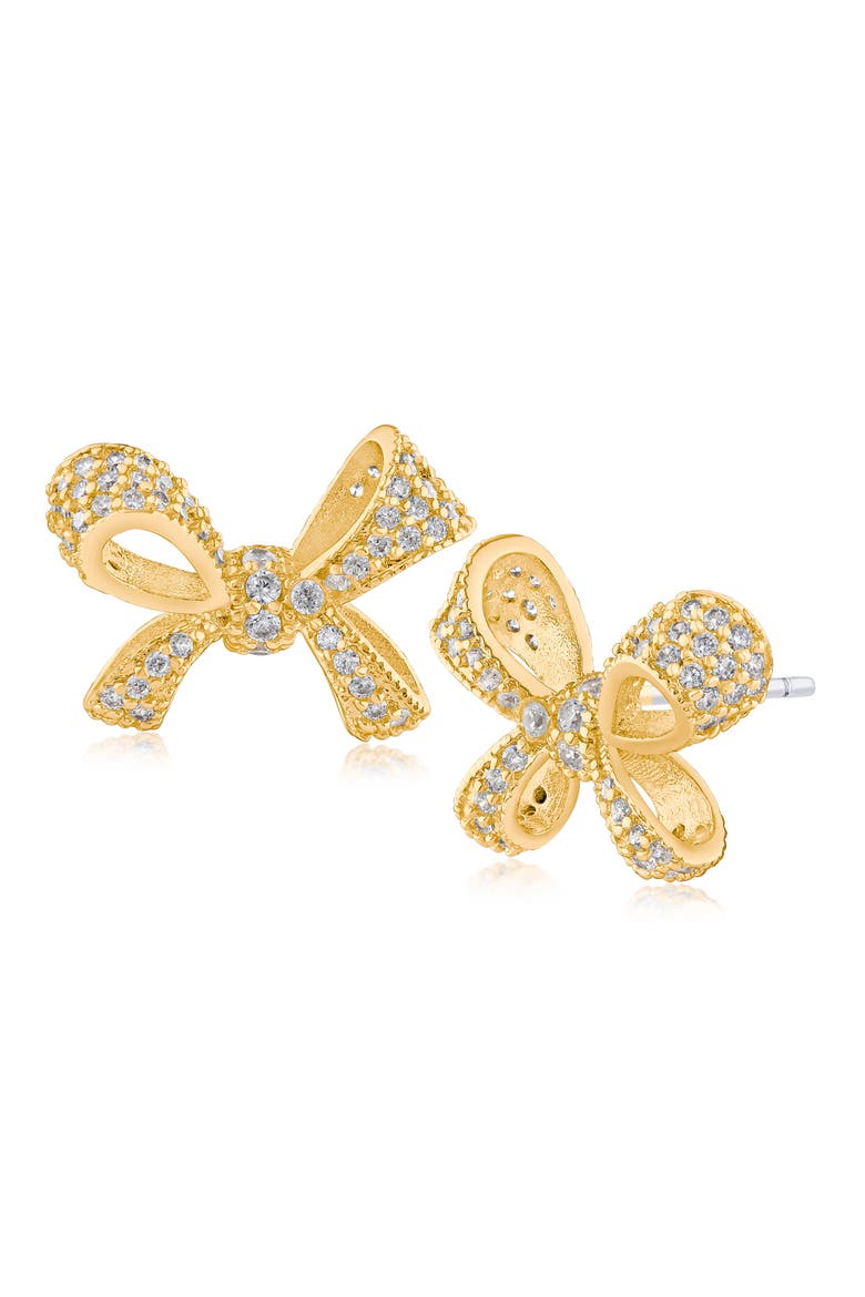 Pavé Cubic Zirconia Bow Stud Earrings, Main, color, CLEAR GOLD