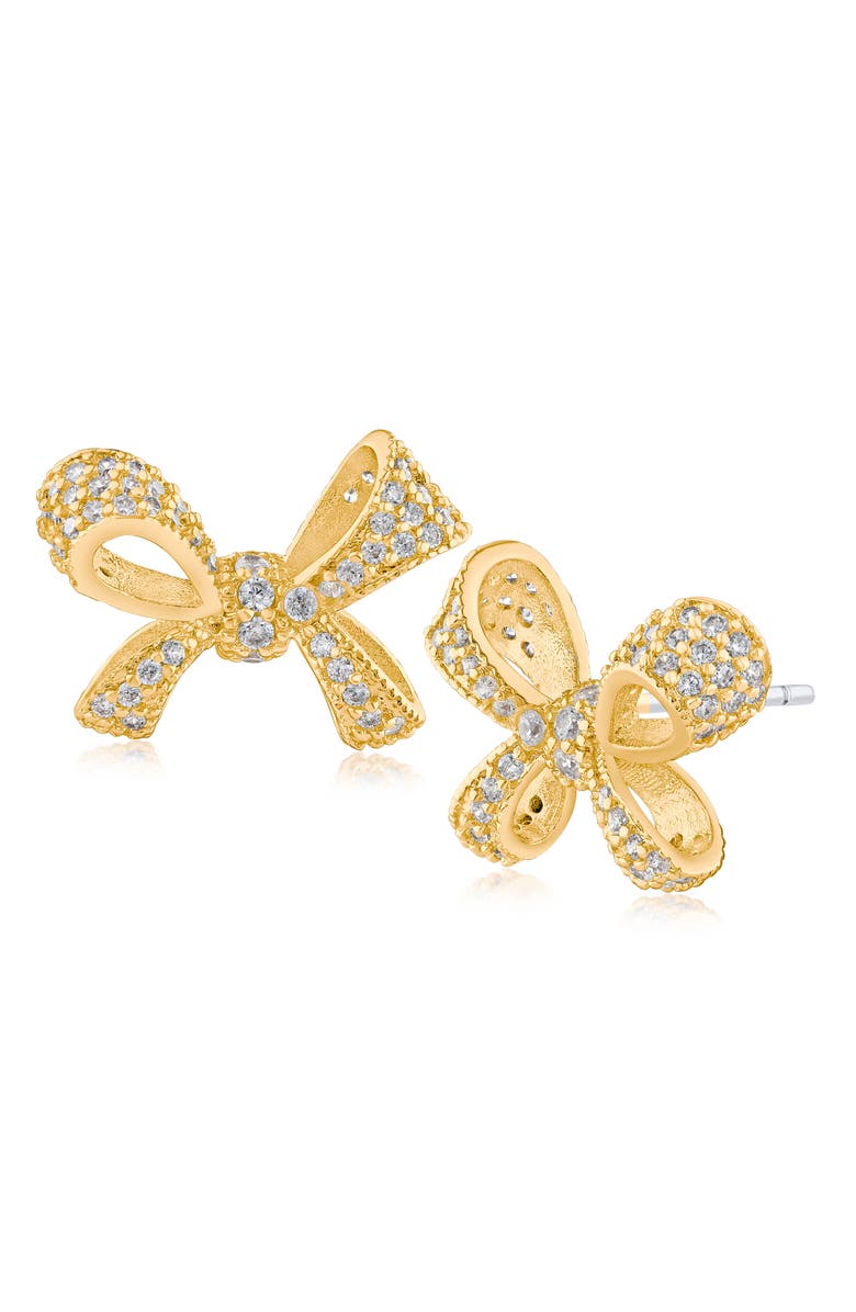 CZ by Kenneth Jay Lane Pavé Cubic Zirconia Bow Stud Earrings, Main, color, Clear Gold