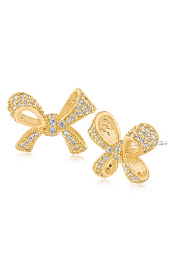 Cz By Kenneth Jay Lane Pavé Cubic Zirconia Bow Stud Earrings In Clear Gold