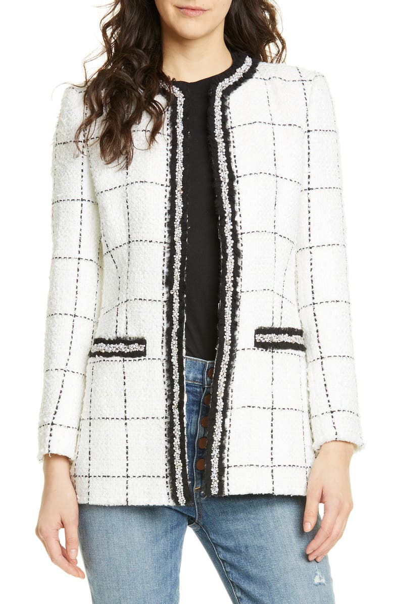 Alice + Olivia Indiri Strong Shoulder Check Jacket, Main, color, 