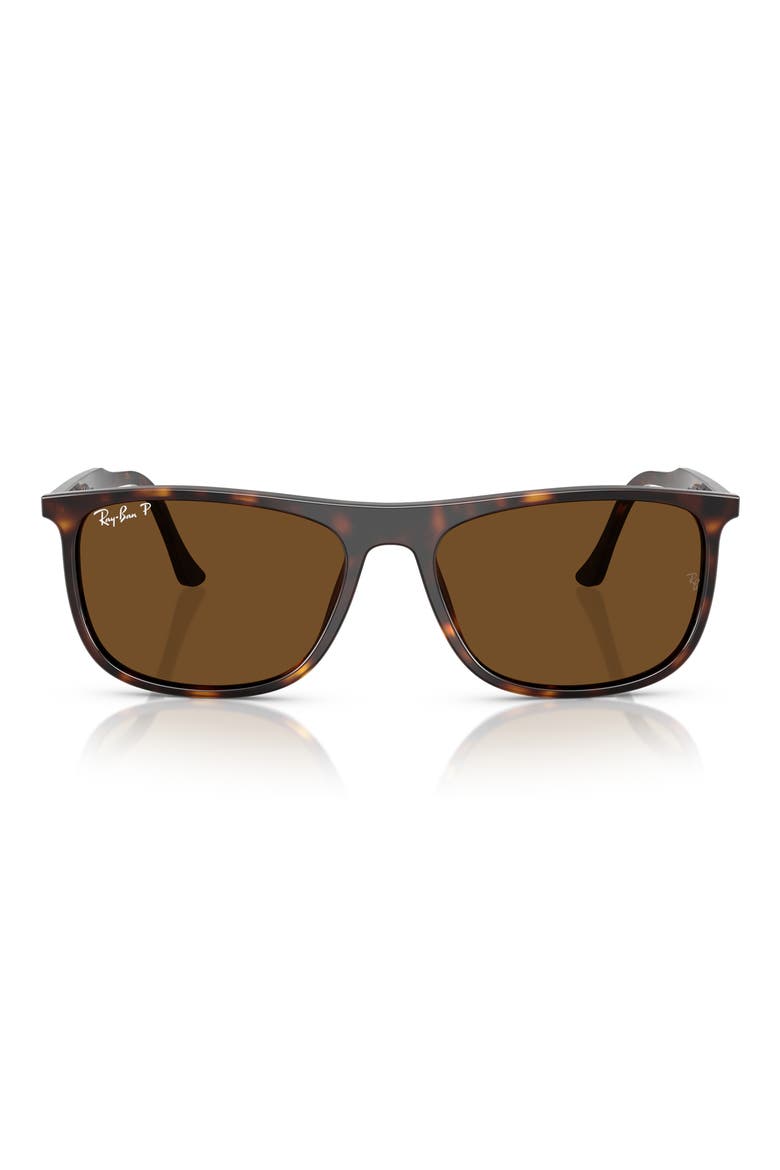 58mm Polarized Rectangular Sunglasses, Main, color, HAVANA / POLAR BROWN