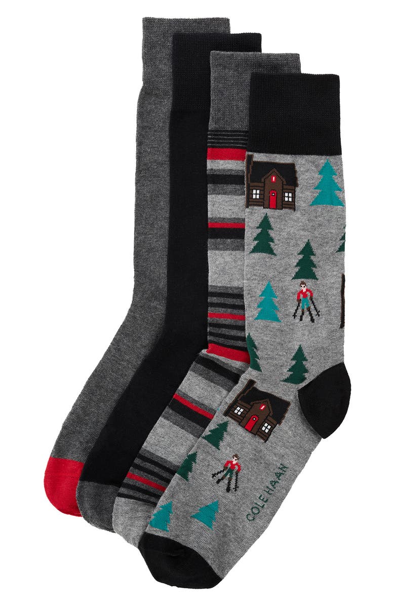 Cole Haan Assorted 4-Pack Ski Dress Socks Gift Box, Main, color, 