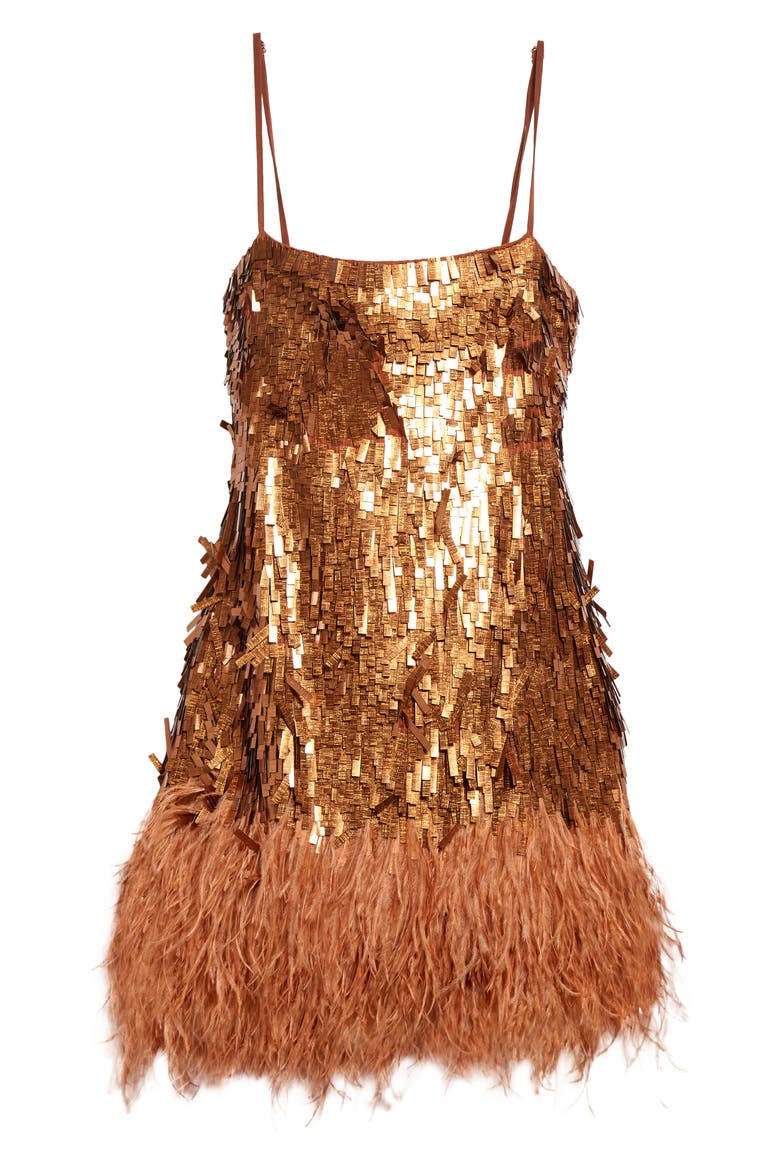 Chemical Attraction Metallic Feather Trim Minidress, Alternate, color, GOLD