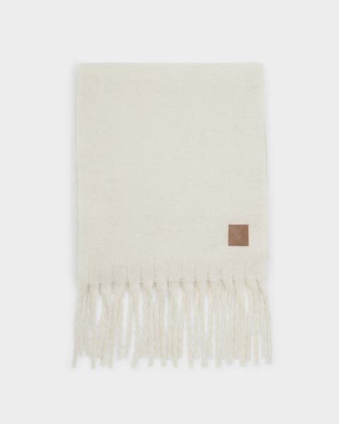 Oversized Recycled Tassel Scarf in Off White