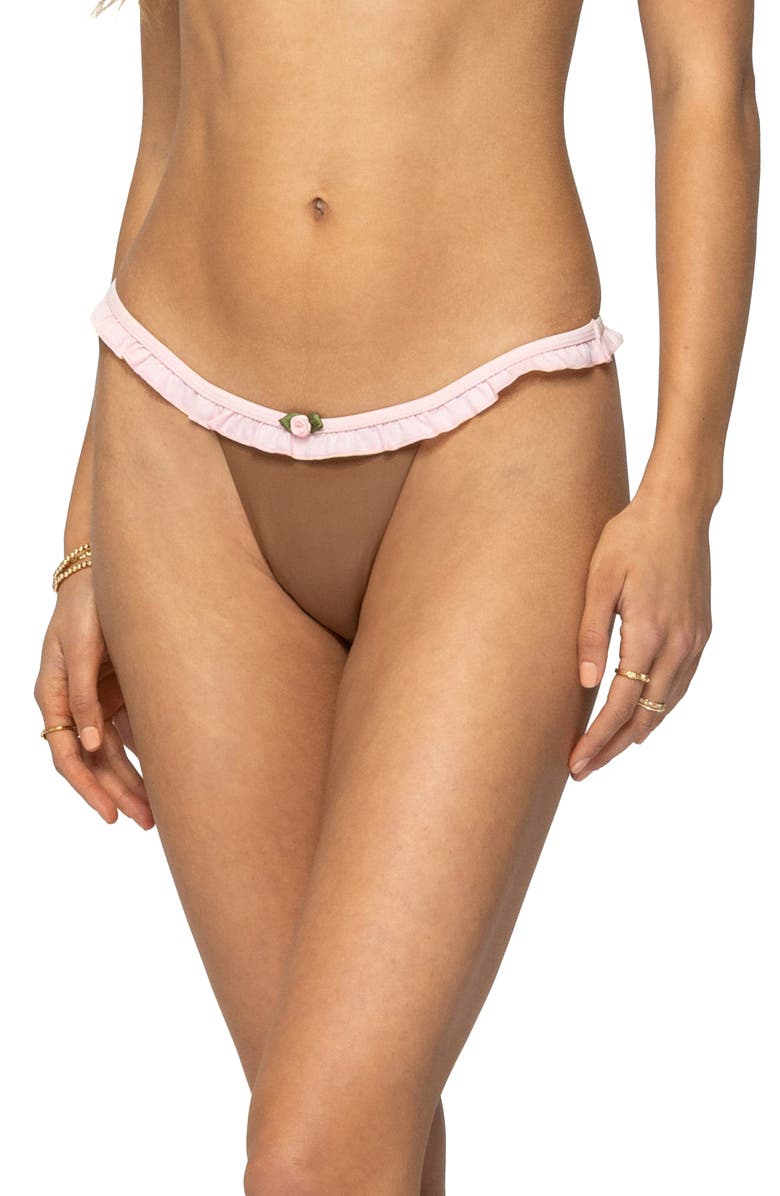 EDIKTED Kellie Ruffle Bikini Bottoms, Alternate, color, Brown
