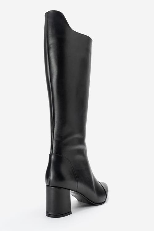 Forever & Always Shoes Osmera Leather Block Heel Knee High Boot In Black