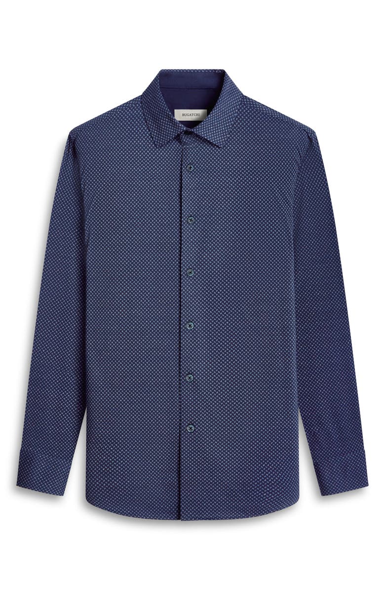 Bugatchi Jimmy OoohCotton<sup>®</sup> Geo Print Button-Up Shirt, Alternate, color, Dark Navy
