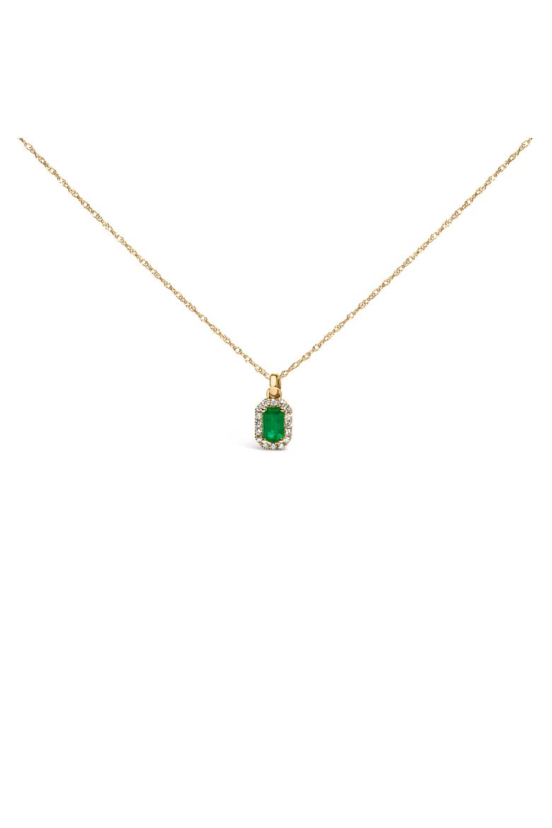 Gold Emerald and Diamond Accent Halo Octagonal Pendant Necklace, Main, color, Yellow