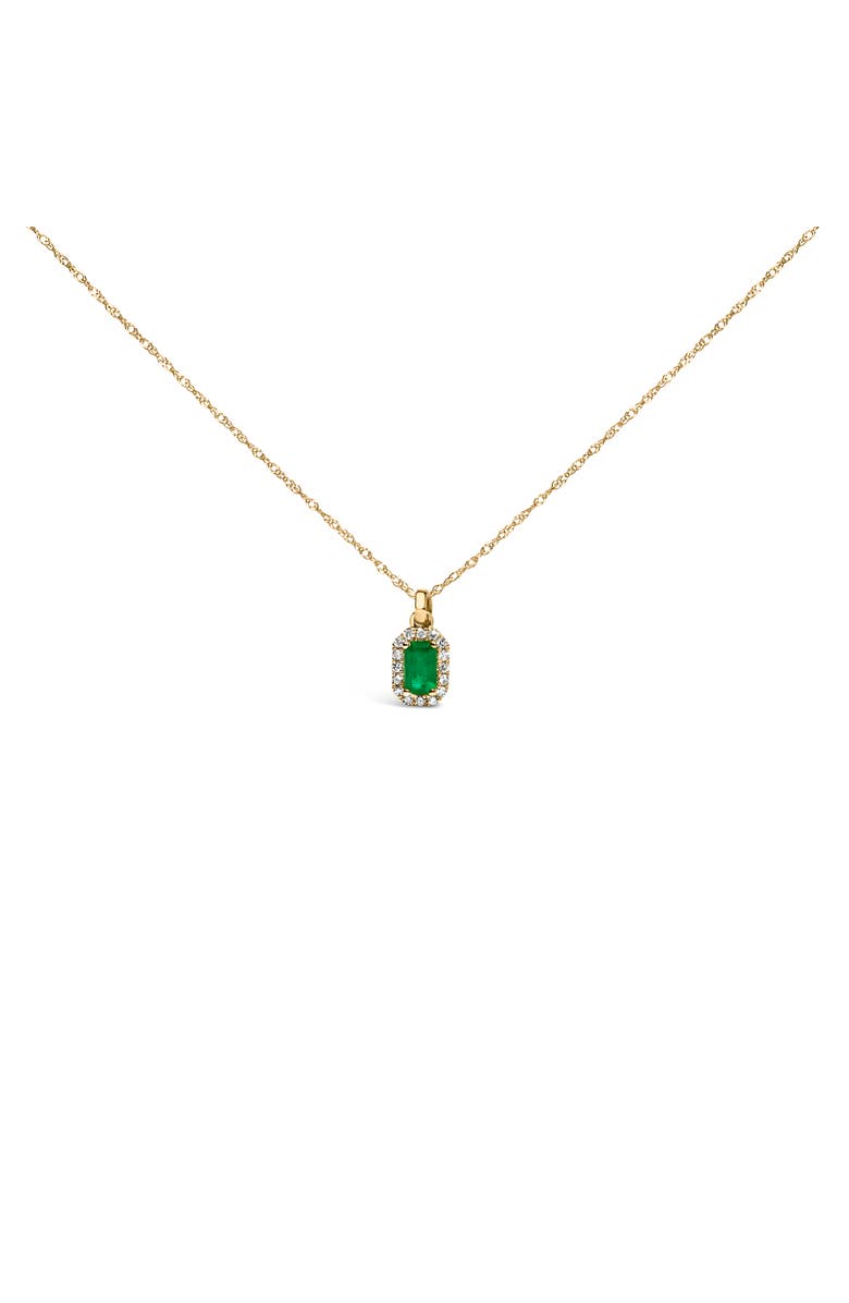 Haus of Brilliance Gold Emerald and Diamond Accent Halo Octagonal Pendant Necklace, Main, color, Yellow