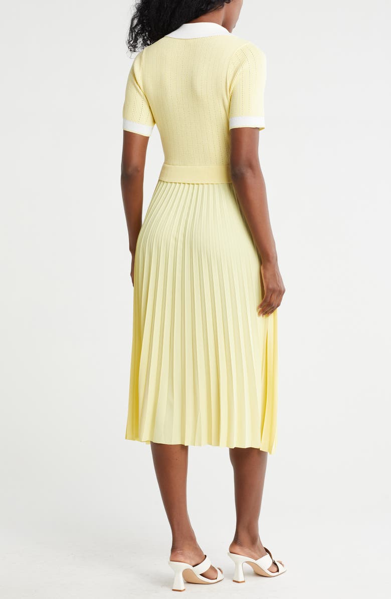 Nanette Lepore Mix Media Knit Pleated Midi Dress, Alternate, color, French Vanilla/ White