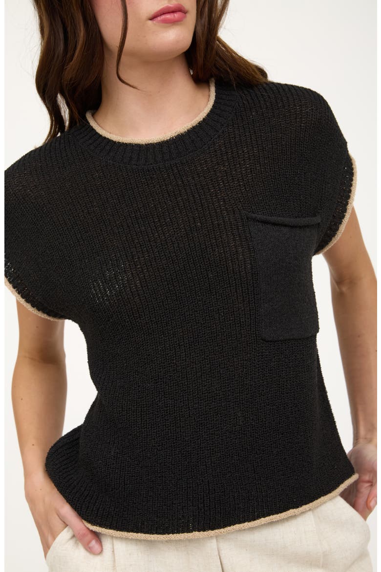 Contrast Edge Cap Sleeve Sweater, Alternate, color, BLACK