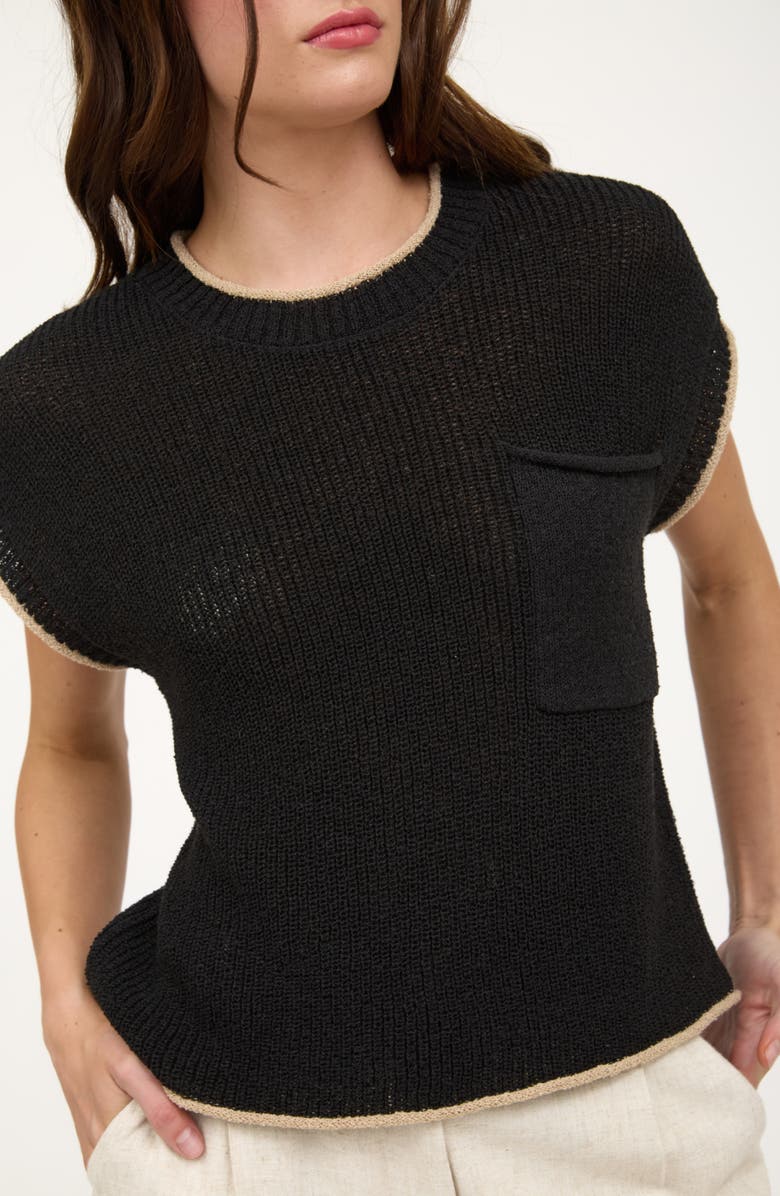 Blu Pepper Contrast Edge Cap Sleeve Sweater, Alternate, color, Black