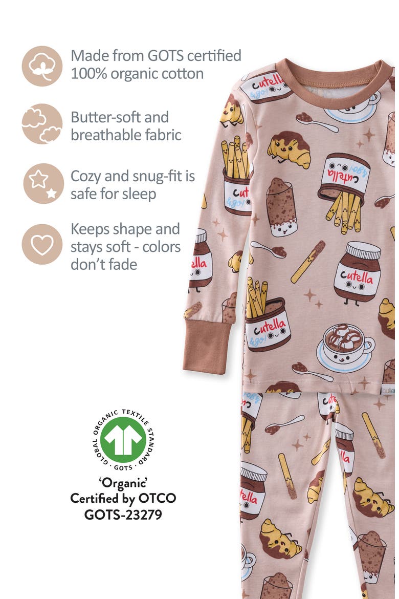 Kids' Zen Print Fitted Organic Cotton Two-Piece Pajamas, Alternate, color, CHOC FULL OF CUTE
